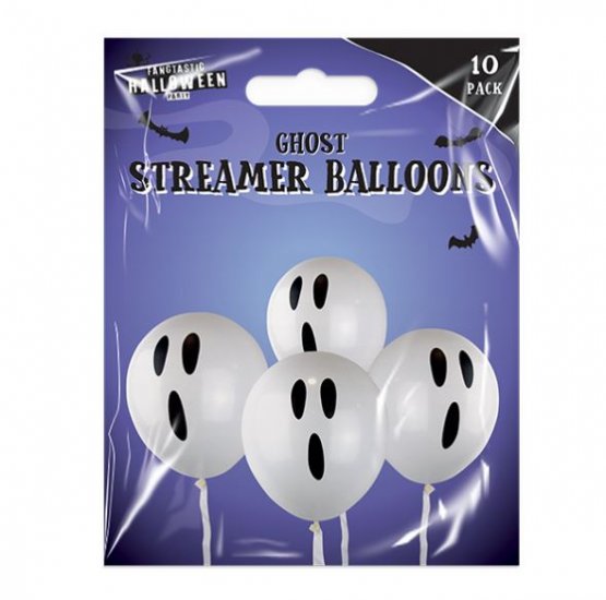 12" GHOST STREAMER BALLOONS 10PK - Click Image to Close