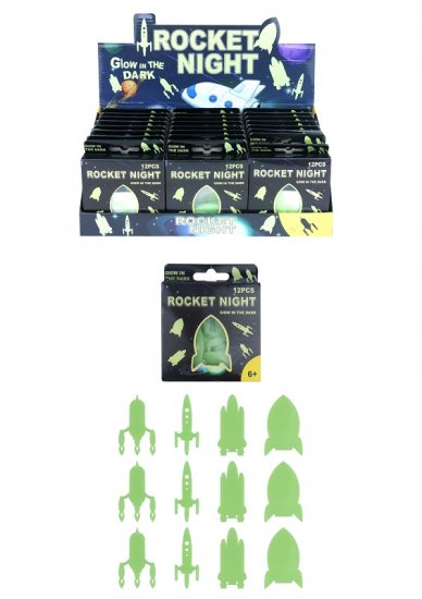 Glow in the Dark Rocket Ship Shape Stickers 12 Pack - Click Image to Close