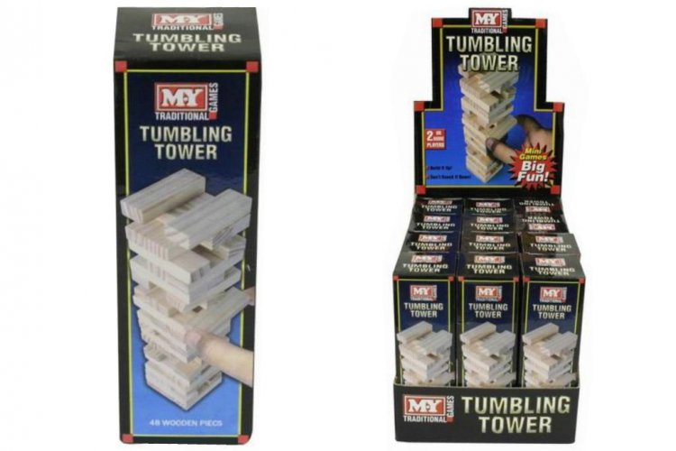 Mini 48 Piece Wooden Tower Game In Display Box "M.Y" - Click Image to Close