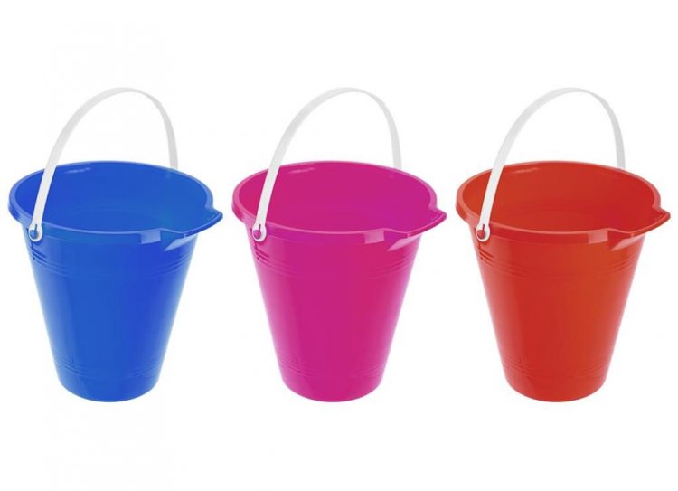 9" Round Bucket With Pour And White Handle - Click Image to Close