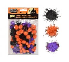 Assorted Halloween Tinsel Pom Poms 100 Pack