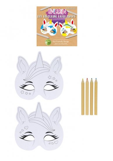 DIY Unicorn Paper Mask Set with 4 Colouring Pencils - Click Image to Close