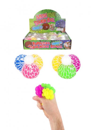 Squeeze 3 In 1 6.5cm Squish Ball With Mesh Net Sensory Toy - Click Image to Close