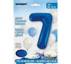 Blue Number 7 Shaped Foil Balloon 34"