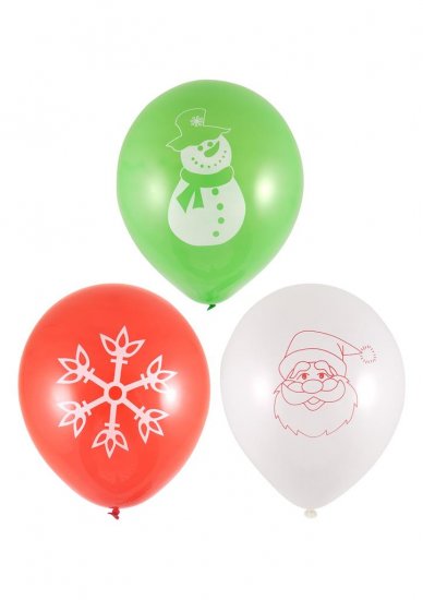 23cm Christmas Balloons Printed 12 Pack - Click Image to Close