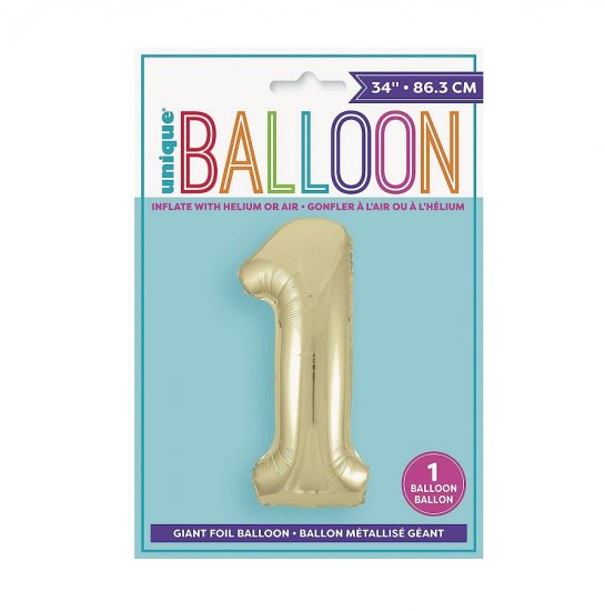 Gold Number 1 Shaped Foil Balloon 34" - Click Image to Close