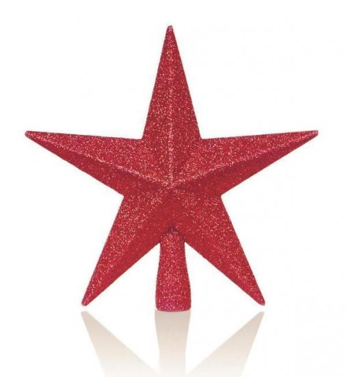 20cm Red Tree Top Star Glitter Finish - Click Image to Close