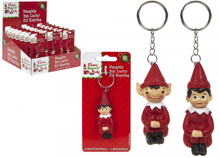 Polystone Hand Painted Naughty But Lucky Elf Keyring 2" - Click Image to Close