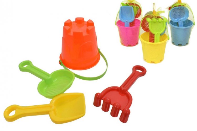 Small Round Castle Bucket Set 4 Piece In Net - Click Image to Close