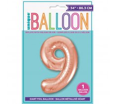 Rose Gold Number 9 Shaped Foil Balloon 34"