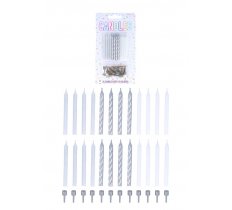 Silver 6cm Party Candles with 12 Holders 24 Pack