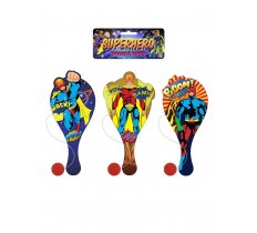 Super Hero 22cm Wooden Paddle Bat And Ball Game