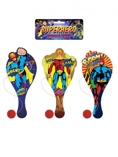 Super Hero 22cm Wooden Paddle Bat And Ball Game - Click Image to Close