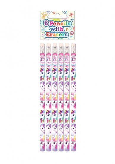 Unicorn Pencils With Erasers Set Of 6 - Click Image to Close