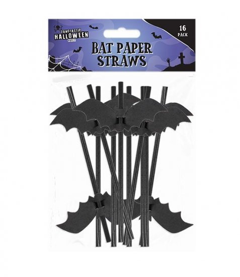 Halloween Bat Paper Straws 16 Pack - Click Image to Close