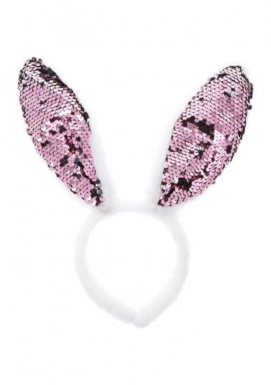 Easter Headband Ears Fur with Pink Sequins - Click Image to Close