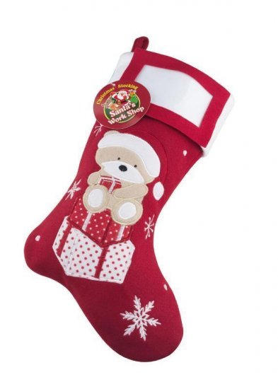Deluxe Plush Teddy Photo Insert Christmas Stocking 40 x 25cm - Click Image to Close