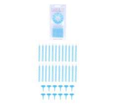 Blue Party Candles with 12 Holders (6cm) 24-Pack