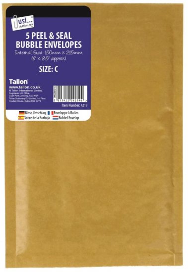Tallon Bubble Envelopes 5 Pack 150X215 - Click Image to Close