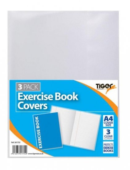 Tiger A4 Exercise Book Cover Clear 3 Pack - Click Image to Close