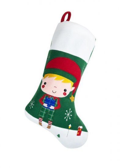 Deluxe Plush Boy Elf Christmas Stocking 40cm X 25cm - Click Image to Close