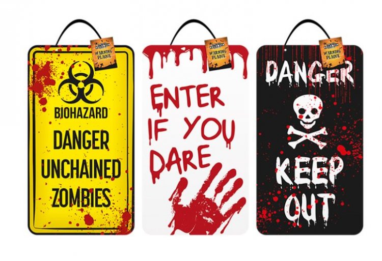 Halloween Warning Plaque 40 x 23cm - Click Image to Close