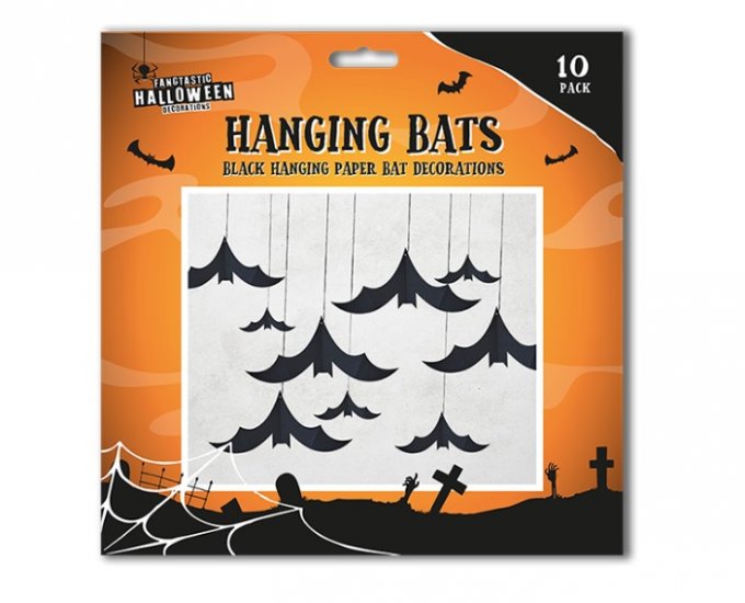 Halloween Hanging Bat Paper Decorations 10 Pack - Click Image to Close