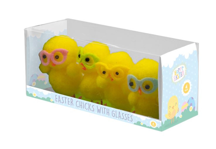 Easter Chicks With Glasses 4 Pack - Click Image to Close