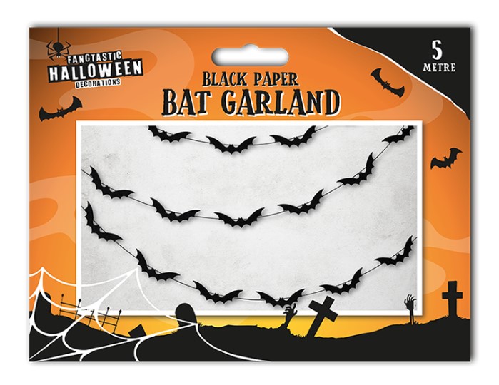 Halloween Bat Paper Garland 5m - Click Image to Close