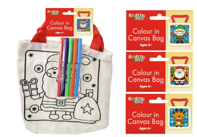 CHRISTMAS COLOUR YOUR OWN CANVAS BAG - Click Image to Close
