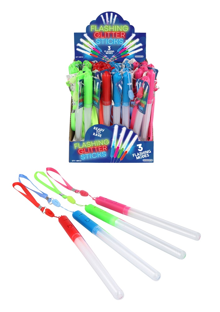Mini Glitter Light Up Flashing Stick 19cm (Assorted Colour)