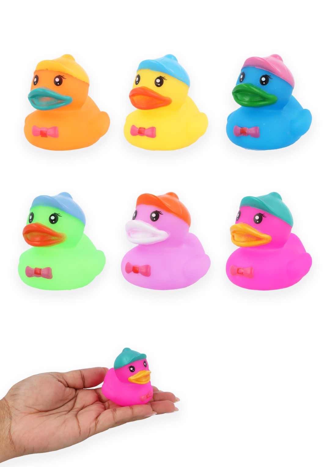 Mini Neon 5cm Rubber Ducks In Caps