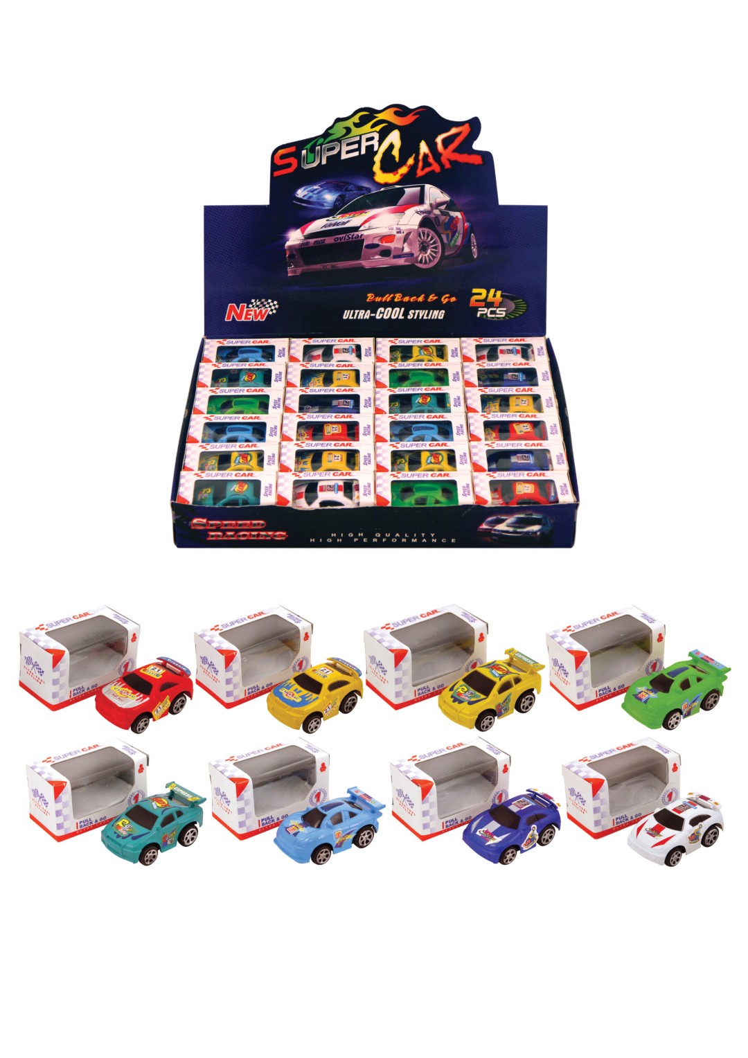 Pull Back Racing Cars with Display Boxes (6cm) 8 Assorted